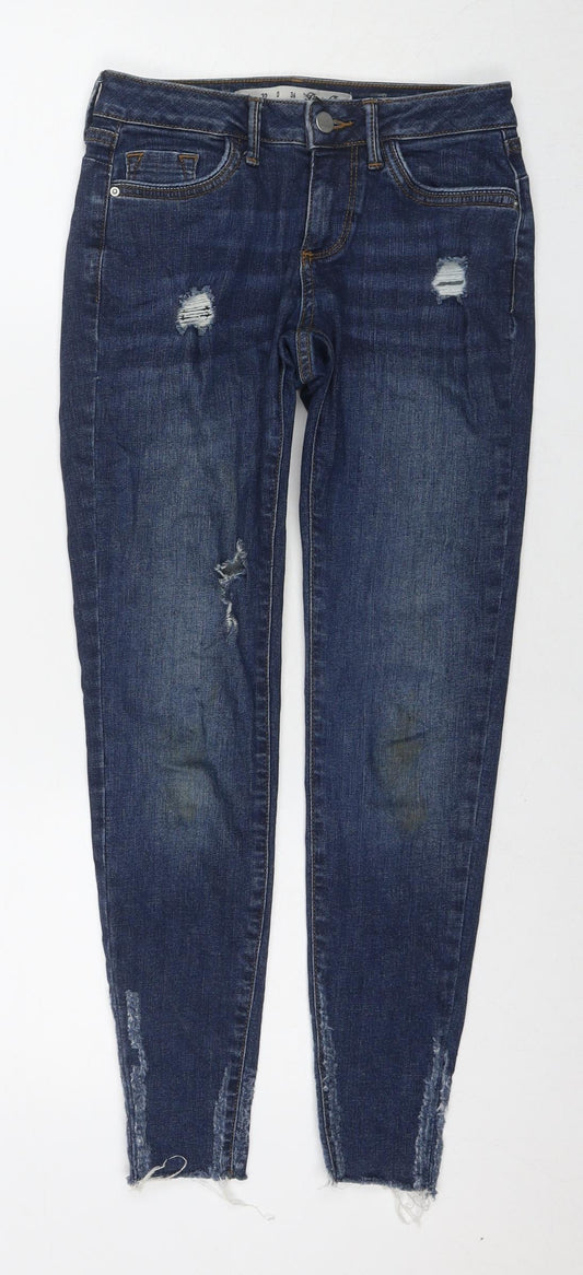 Additional front view of Denim & Co. women’s blue cotton skinny jeans, size UK 4, 24-inch leg regular zip