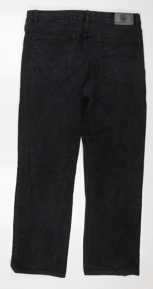 Jinglerss Mens Black Cotton Straight Jeans Size 38 in L32 in Regular Zip