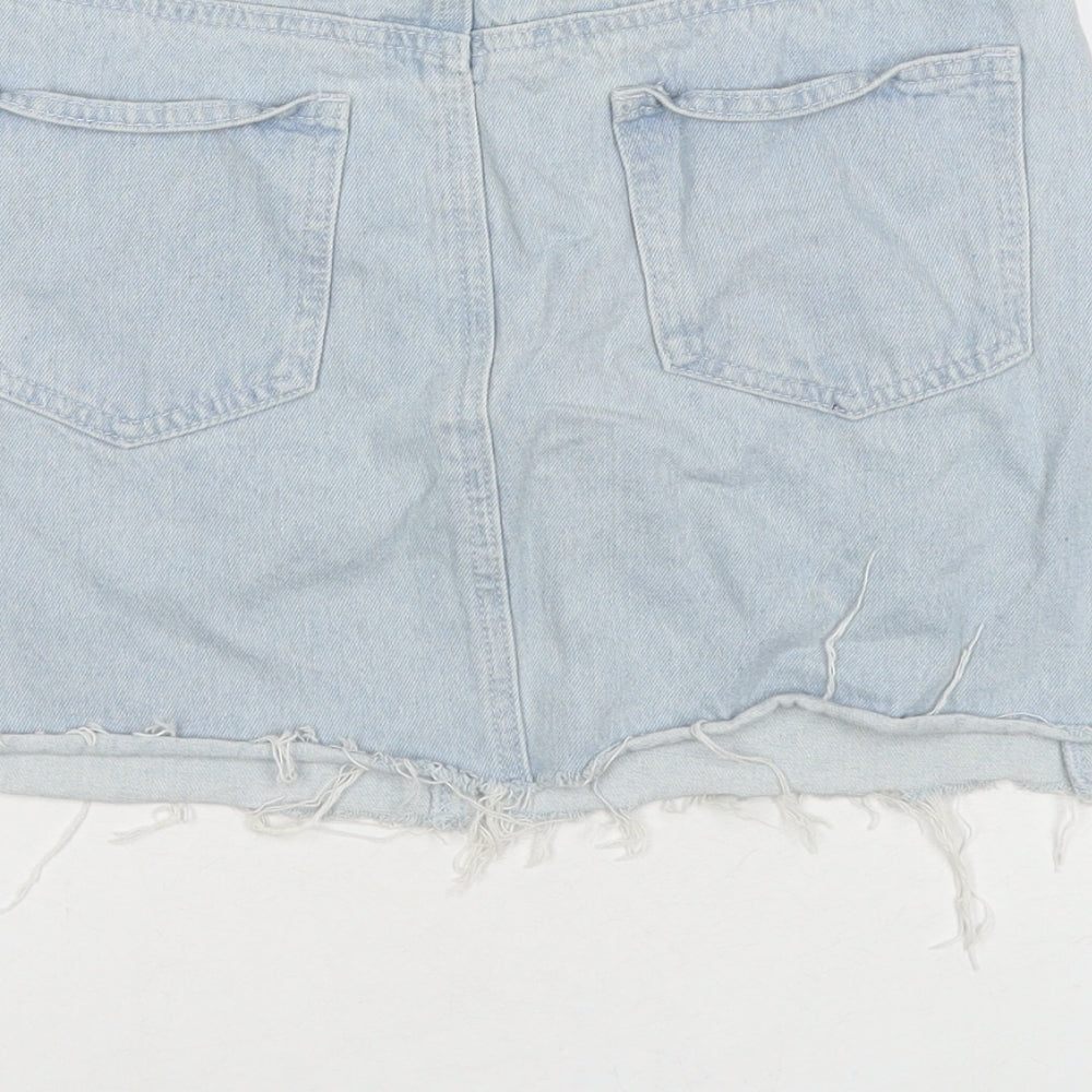 Boohoo Womens Blue Cotton A-Line Skirt Size 10 Zip