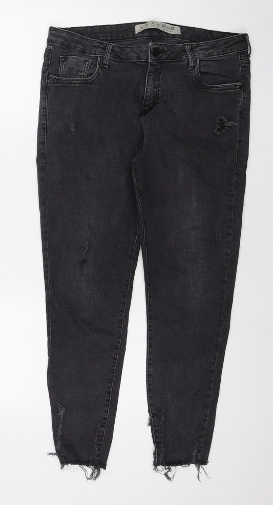 Additional front view of Denim & Co. women’s black cotton straight jeans, size UK 14, 26-inch leg regular zip