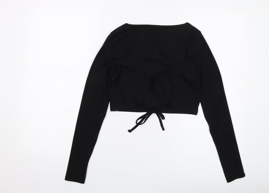 Boohoo Womens Black Polyester Cropped Blouse Size 10 Square Neck