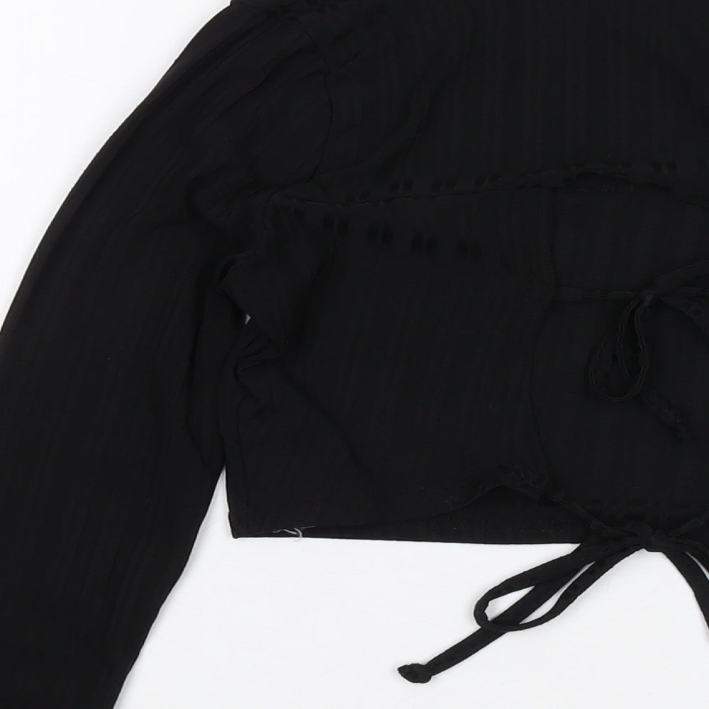 Boohoo Womens Black Polyester Cropped Blouse Size 10 Square Neck