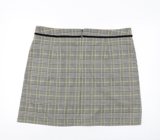 Dorothy Perkins Womens Gold Plaid Polyester Mini Skirt Size 20 Zip