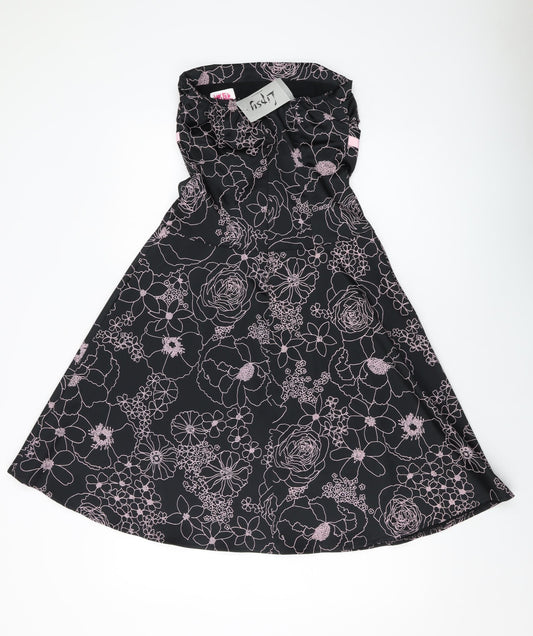 Lipsy Womens Black Geometric Cotton A-Line Size M Square Neck Zip