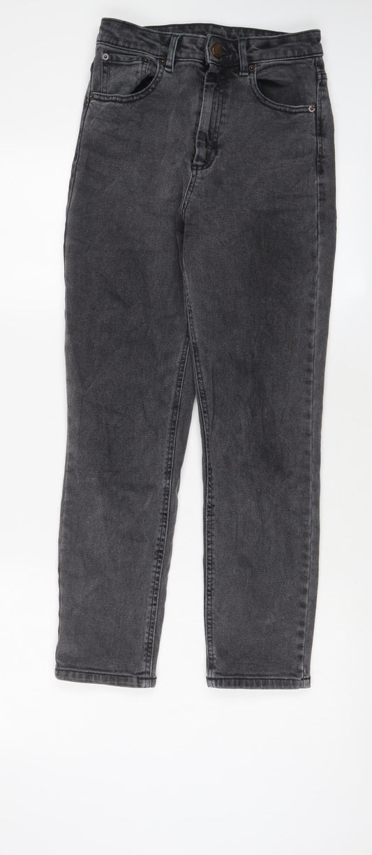 Additional front view of ASOS women’s grey cotton straight jeans, size UK 26, in, 30-inch leg regular zip
