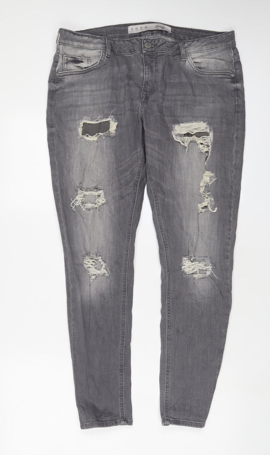 Additional front view of Denim & Co. women’s grey cotton skinny jeans, size UK 14, 29-inch leg regular zip