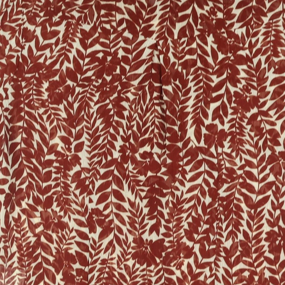 Mia Moda Womens Brown Geometric Polyester Basic Blouse Size 14 Collared