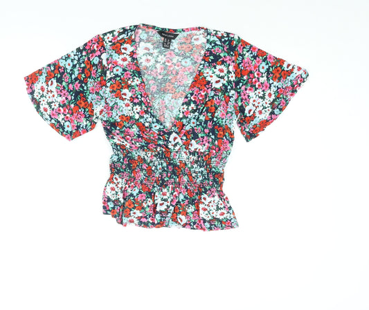 New Look Womens Multicoloured Floral Viscose Basic Blouse Size 12 V-Neck - Peplum