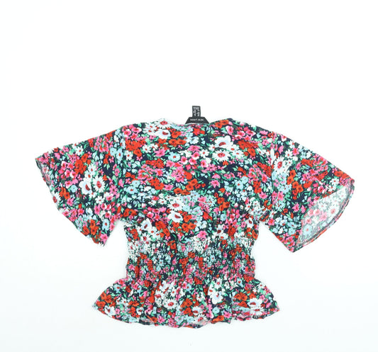 New Look Womens Multicoloured Floral Viscose Basic Blouse Size 12 V-Neck - Peplum