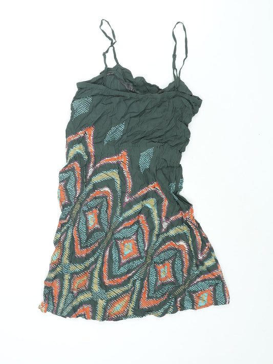 Mango Womens Green Geometric Viscose Mini Size M Scoop Neck Pullover