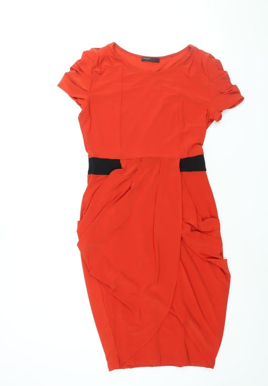 Additional front view of Autograph women’s red polyester pencil dress, size UK 10, round neck pullover - draped