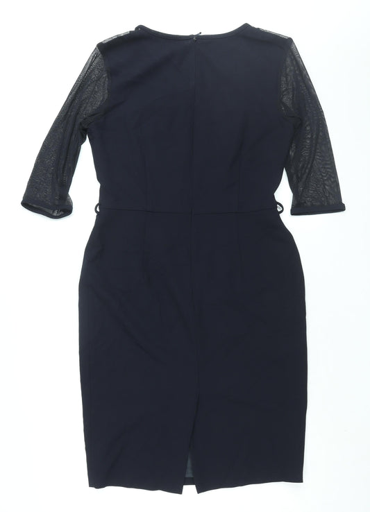 NEXT Womens Blue Polyester Sheath Size 12 Round Neck Zip - Mesh Panel