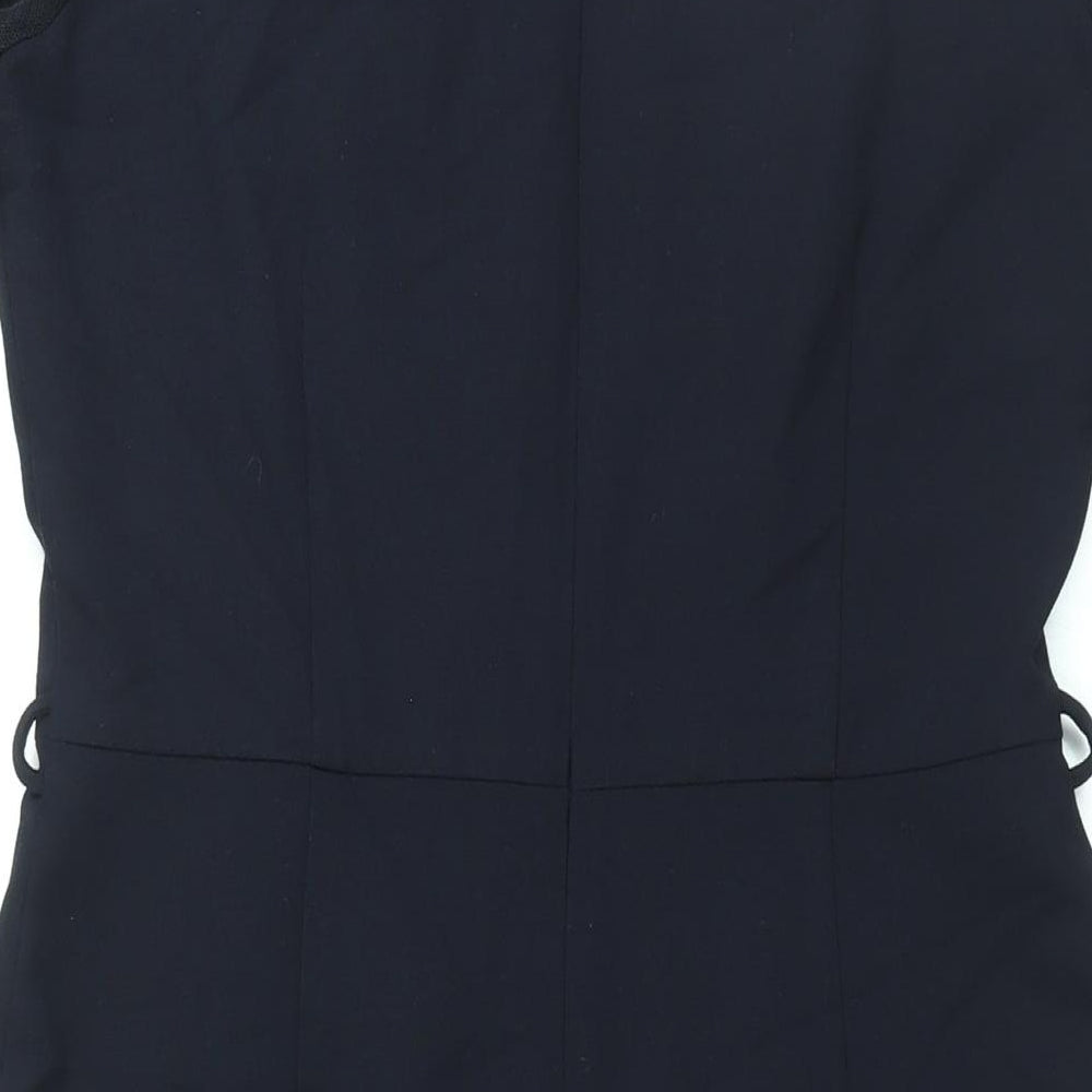 NEXT Womens Blue Polyester Sheath Size 12 Round Neck Zip - Mesh Panel