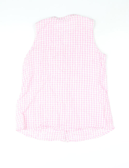 Bonmarché Womens Pink Check Cotton Basic Blouse Size 12 V-Neck