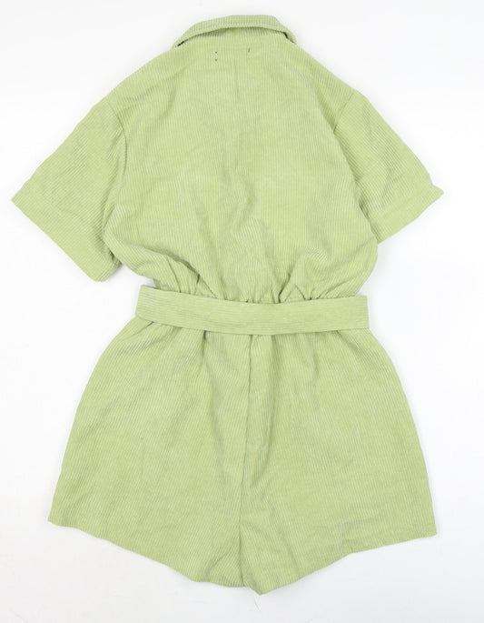 PRETTYLITTLETHING Womens Green Cotton Playsuit One-Piece Size 4 Button
