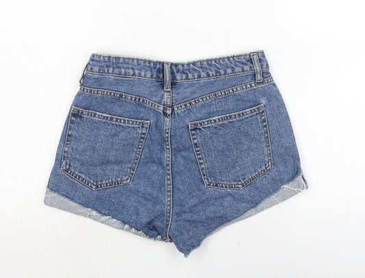 H&M Womens Blue Cotton Cut-Off Shorts Size 8 Regular Button