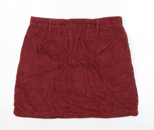 TU Womens Red Cotton A-Line Skirt Size 12 Zip