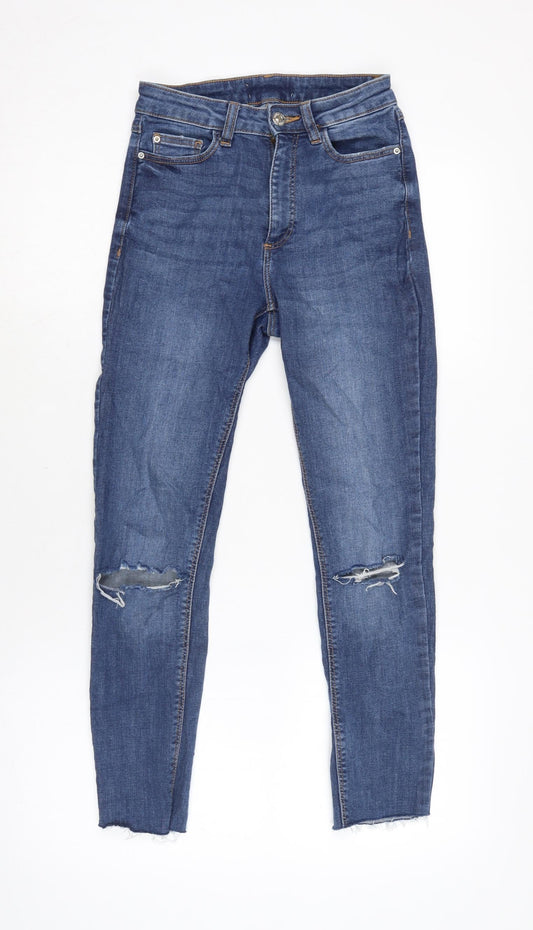 Additional front view of Denim & Co. women’s blue cotton blend tapered jeans, size UK 4 regular zip - waist 20in.