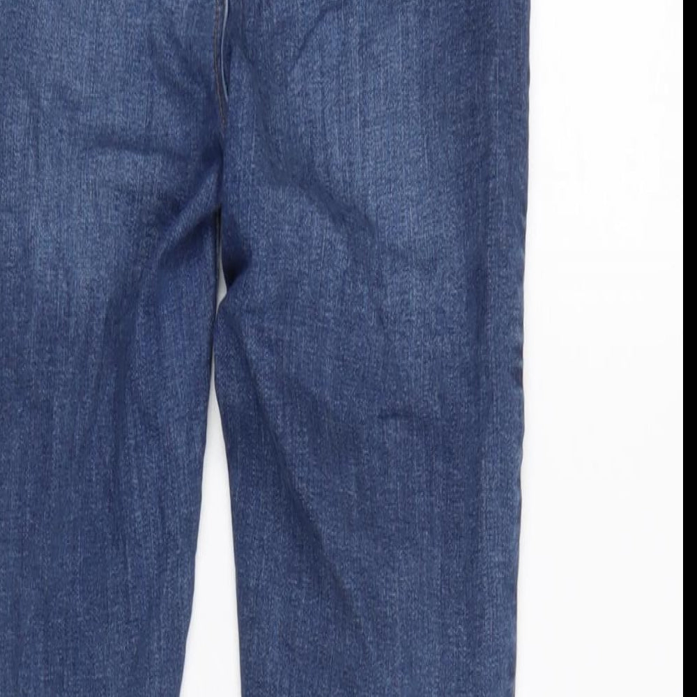 Brand and care label for Denim & Co. women’s blue cotton blend tapered jeans, size UK 4 regular zip - waist 20in.