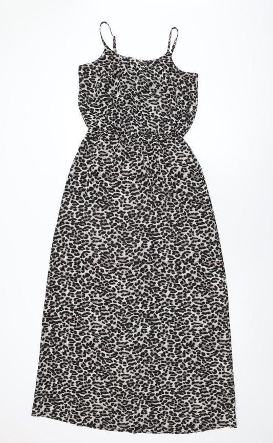 Additional front view of Only women’s beige animal print polyester maxi, size UK 6, round neck pullover