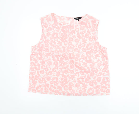 New Look Womens Pink Floral Polyester Basic T-Shirt Size 16 Round Neck