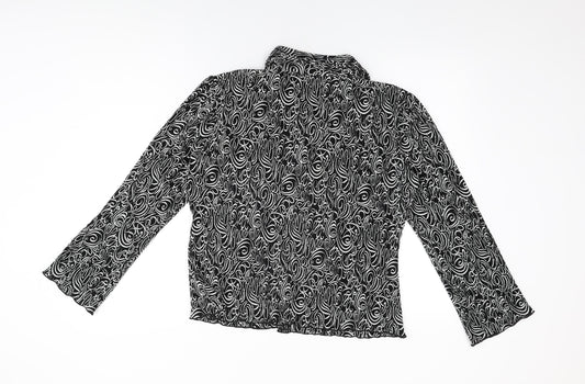 M&Co Womens Black Geometric Polyester Basic Button-Up Size 14 Collared