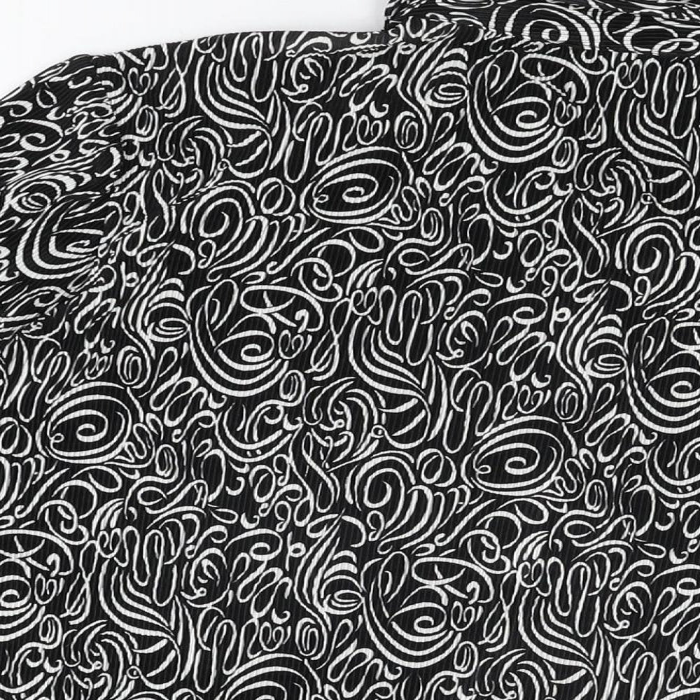 M&Co Womens Black Geometric Polyester Basic Button-Up Size 14 Collared