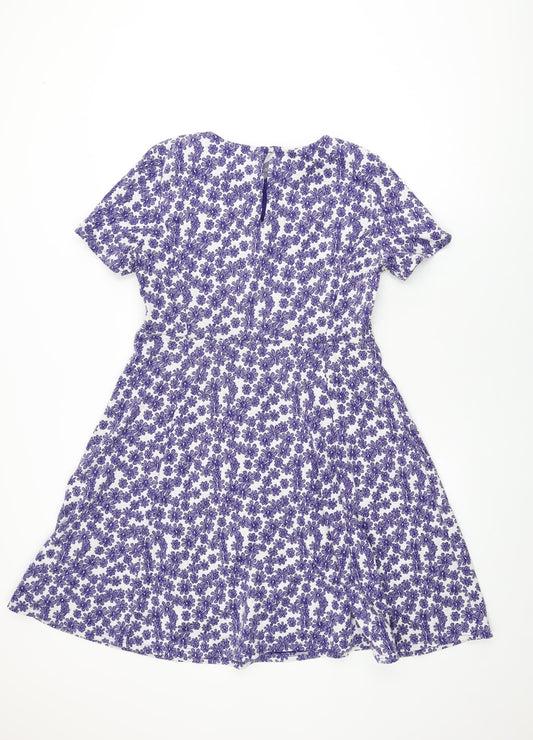 Dorothy Perkins Womens White Floral Polyester A-Line Size 14 Round Neck Button