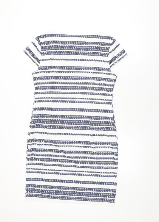 Quiz Womens White Striped Polyester Bodycon Size 12 Round Neck Zip