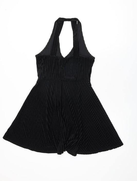 Pins & Needles Womens Black Striped Polyester Skater Dress Size XS V-Neck Pullover
