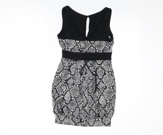 Internacionale Womens Black Animal Print Polyester Mini Size 10 V-Neck Tie