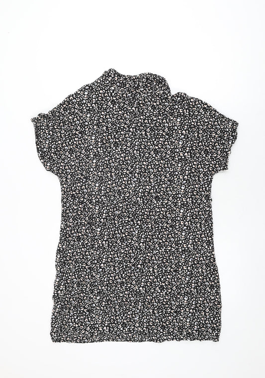 New Look Womens Black Animal Print Viscose Shift Size 14 Collared Pullover