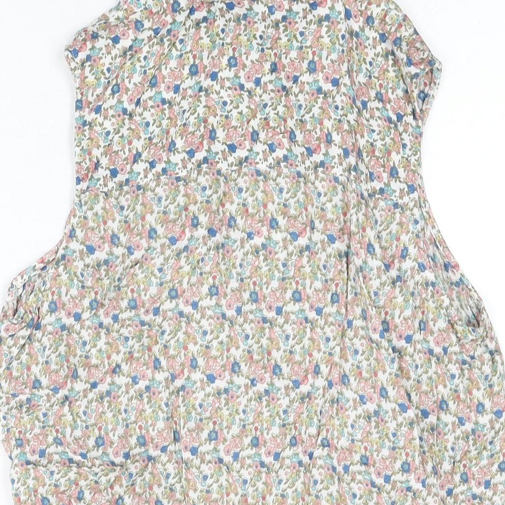 Avenue Womens White Floral Viscose Basic Button-Up Size 12 Collared