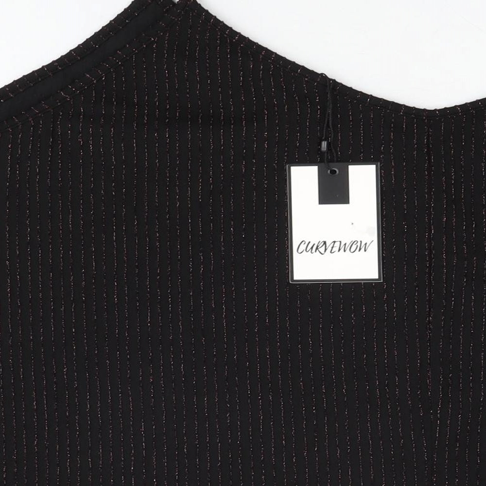 Curvewow Womens Black Polyester Basic T-Shirt Size 24 V-Neck