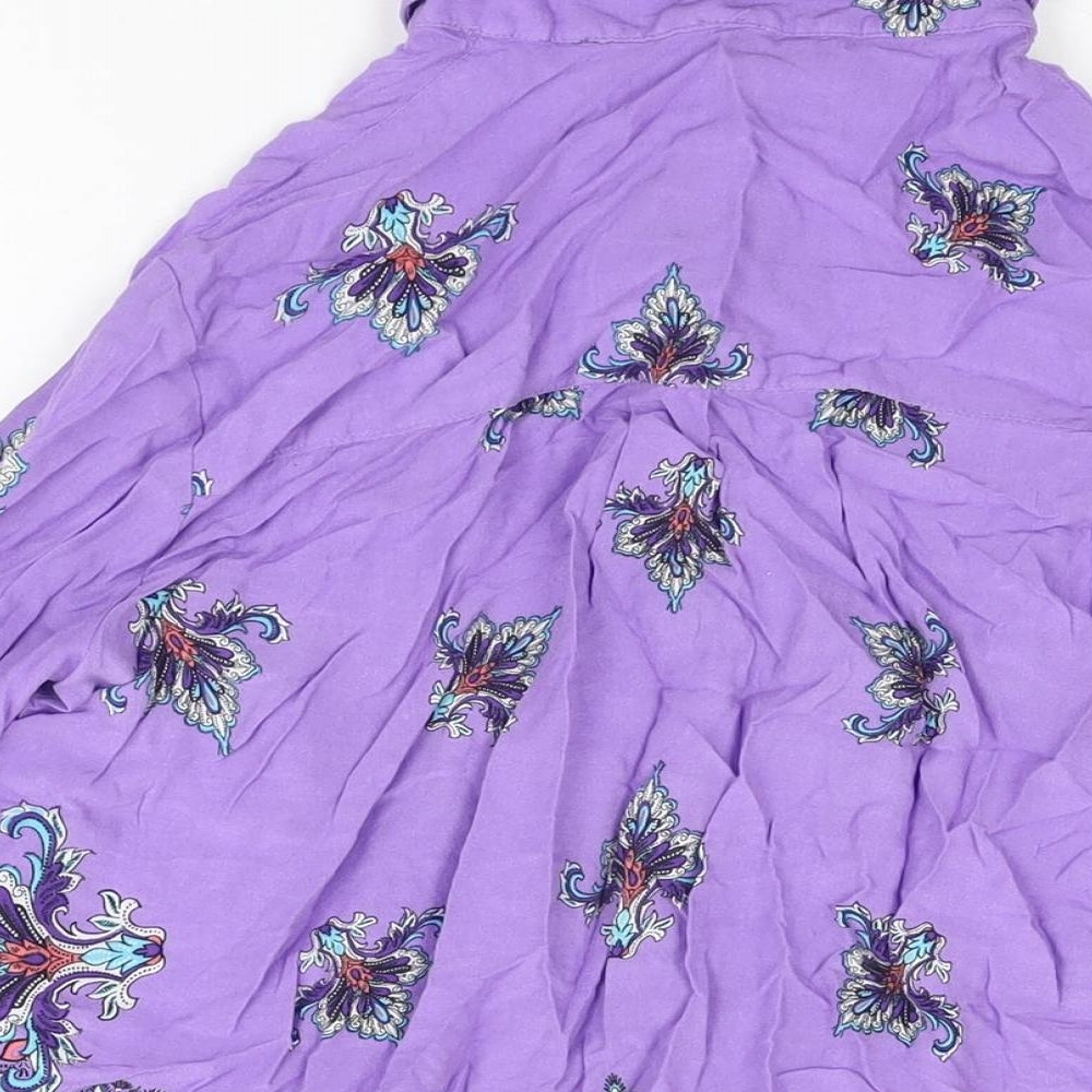 Concept Club Womens Purple Geometric Viscose Basic T-Shirt Size L Collared