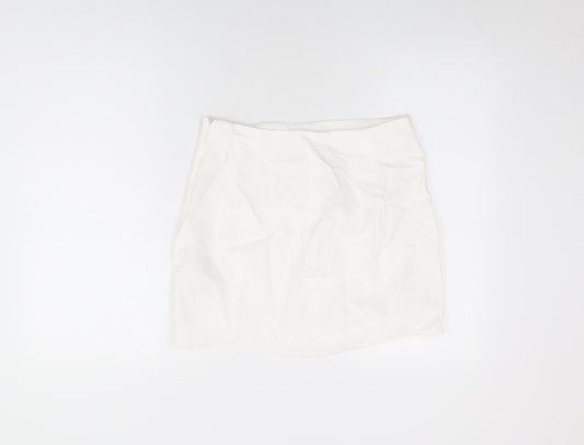 Bershka Womens White Cotton Mini Skirt Size M Zip