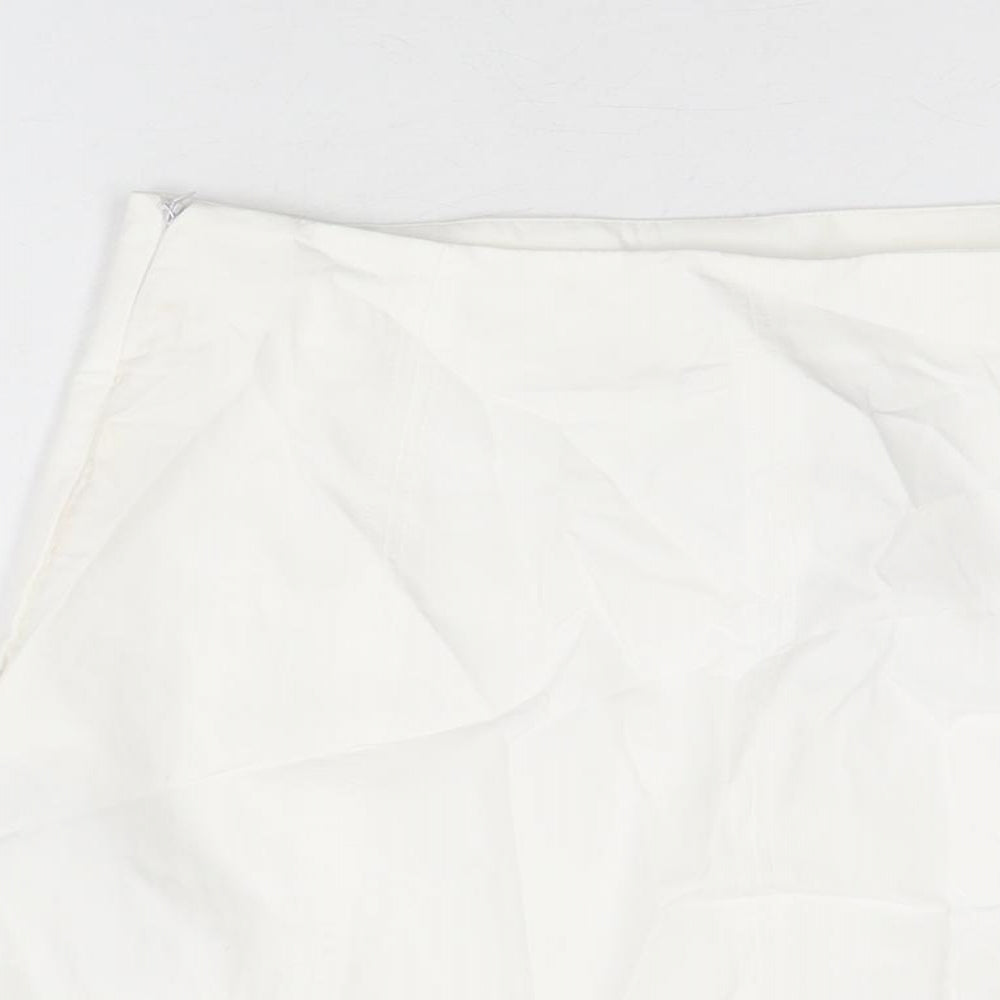 Bershka Womens White Cotton Mini Skirt Size M Zip