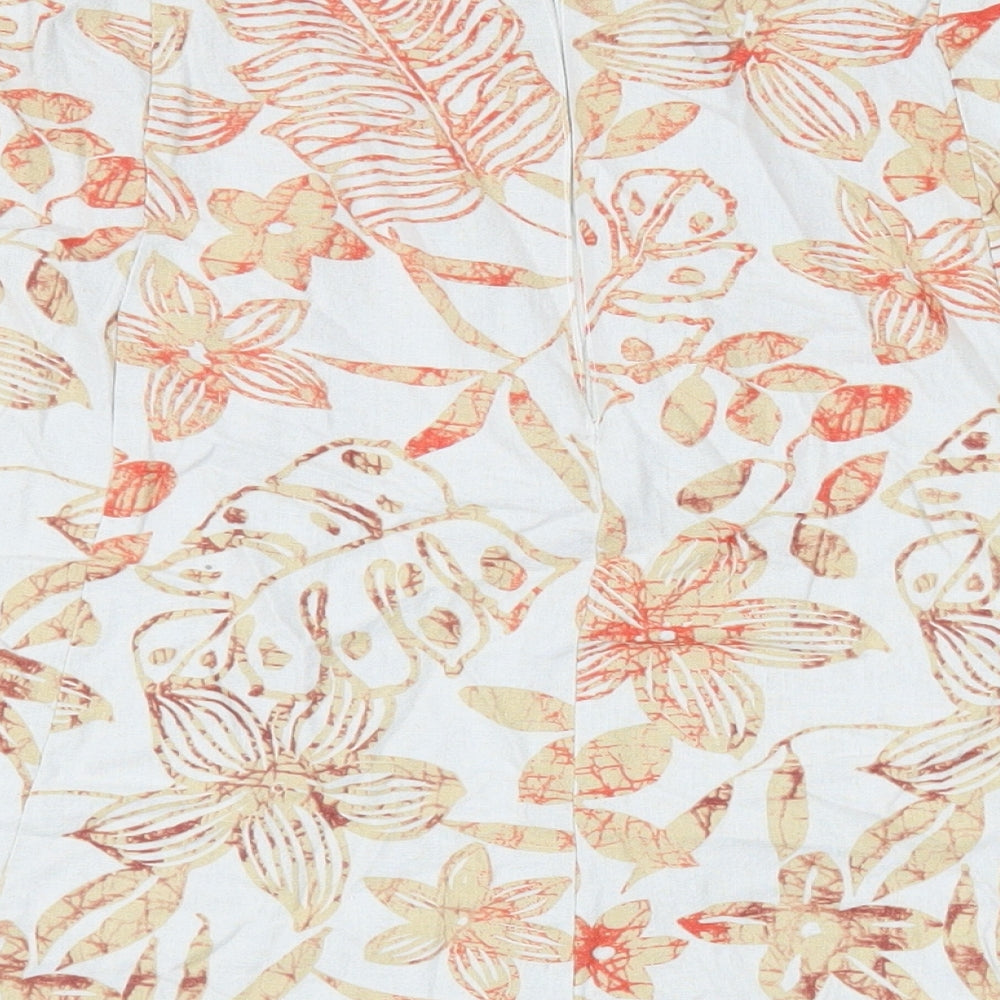 Damart Womens Beige Floral Linen Flare Skirt Size XL Zip