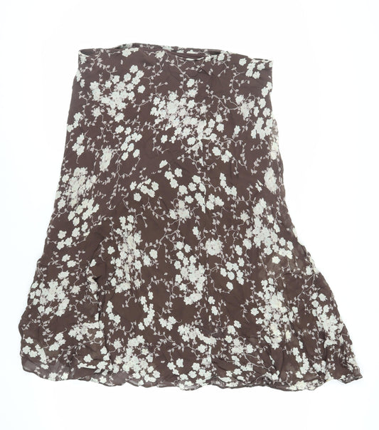 Marks and Spencer Womens Brown Floral Viscose Flare Skirt Size 16 - Lined