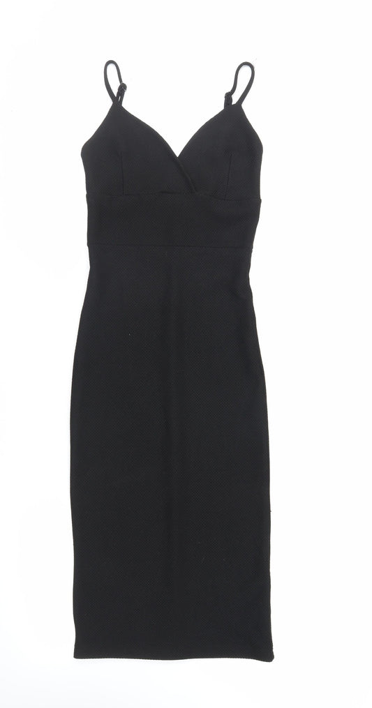 Additional front view of Miss Selfridge women’s black polyester bodycon, size UK 10, sweetheart pullover