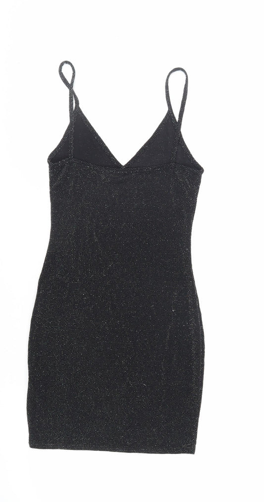 PRETTYLITTLETHING Womens Black Nylon Bodycon Size 10 V-Neck Pullover - Glitter