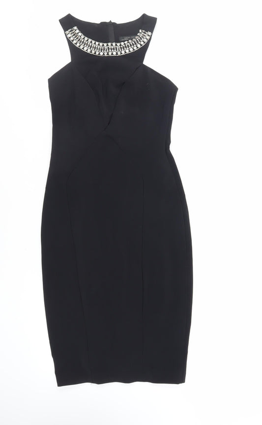 Zara Womens Black Polyester Pencil Dress Size S Halter Zip - Embellished Neckline