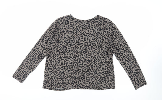 Boohoo Womens Grey Animal Print Polyester Basic T-Shirt Size 12 Round Neck