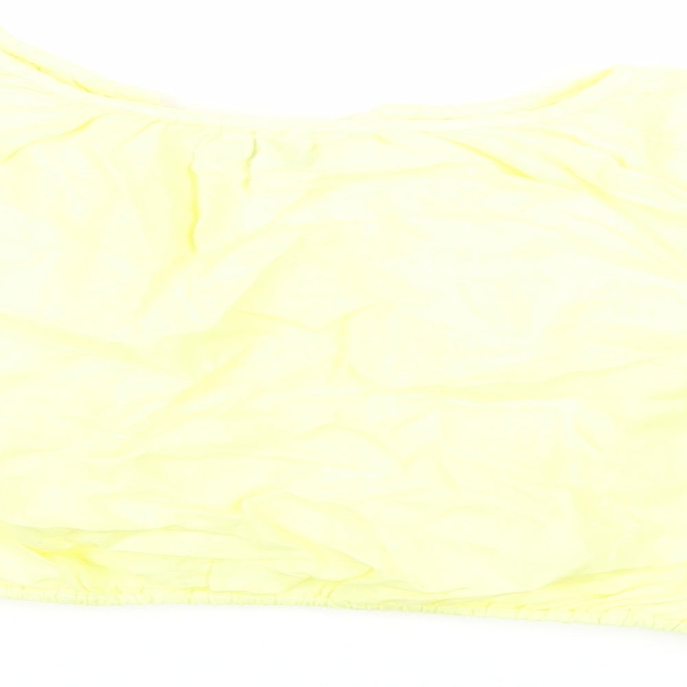 Brand and care label for Zara girls’ yellow linen pullover blouse, size 11-12, years v-neck button