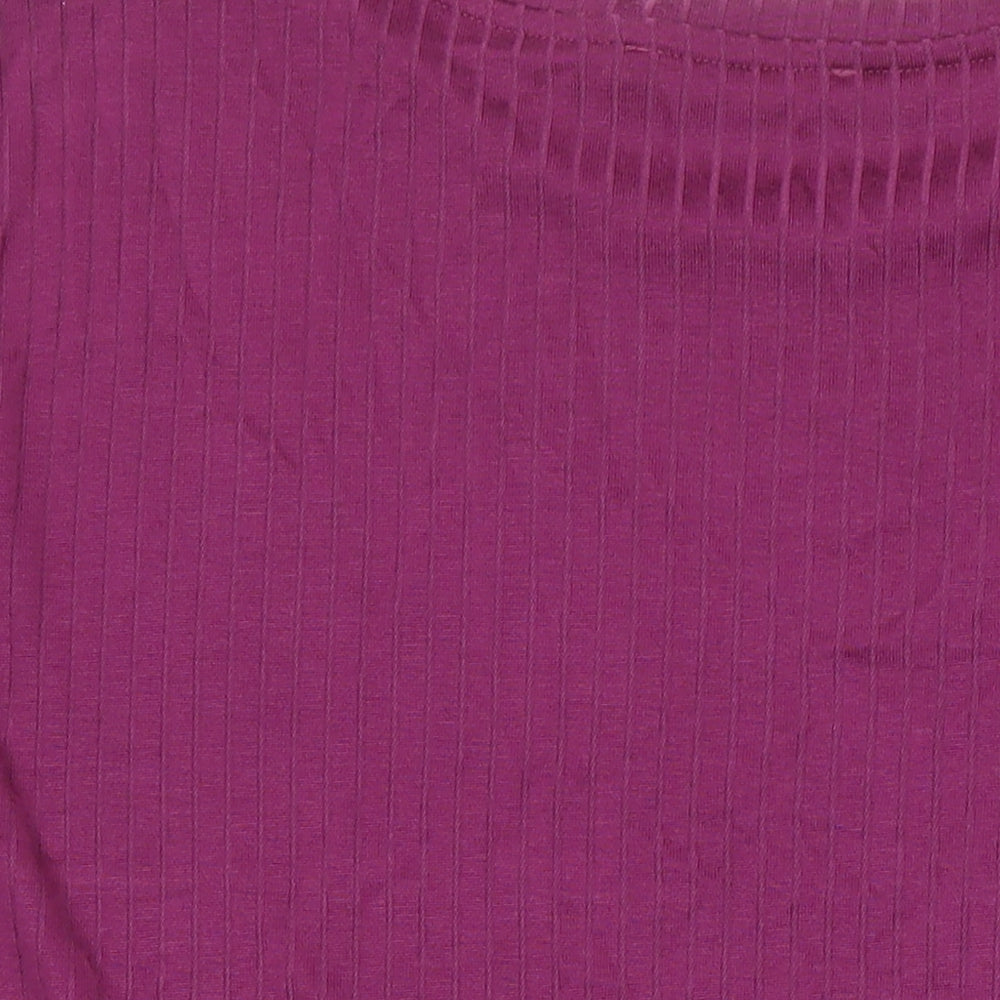 M&S Womens Pink Herringbone Polyester Tunic T-Shirt Size 14 Roll Neck