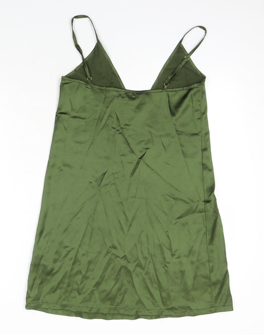 PRETTYLITTLETHING Womens Green Polyester Slip Dress Size 4 V-Neck