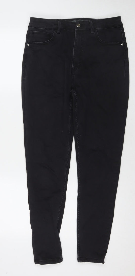Additional front view of Denim & Co. women’s black cotton skinny jeans, size UK 12, 28-inch leg regular zip -, size UK 12-14