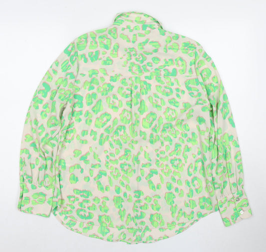 Marks and Spencer Womens Green Animal Print Polyester Basic Button-Up Size 10 Collared - Leopard Print