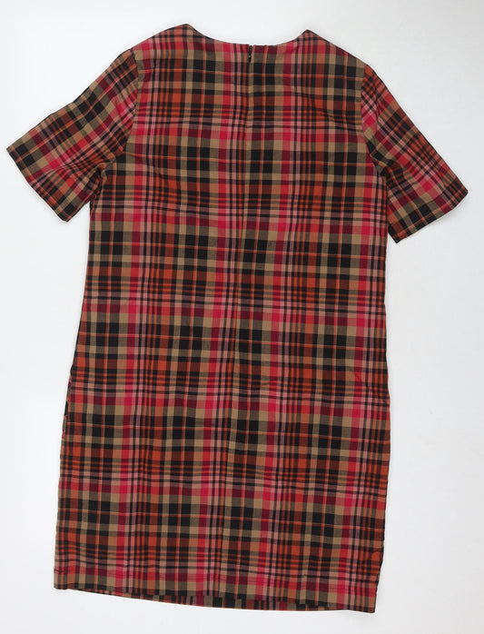 NEXT Womens Multicoloured Check Viscose A-Line Size 14 Round Neck Zip