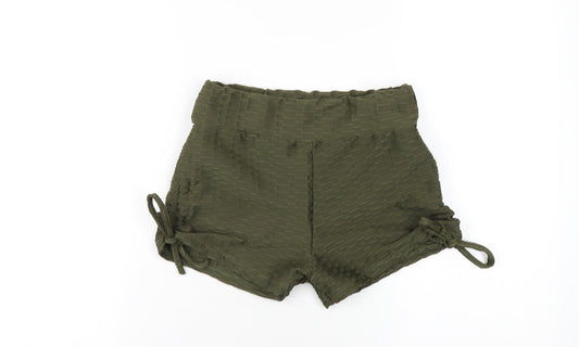 Additional front view of Originals women’s green polyester hot pants shorts, size L, 3-inch leg regular
